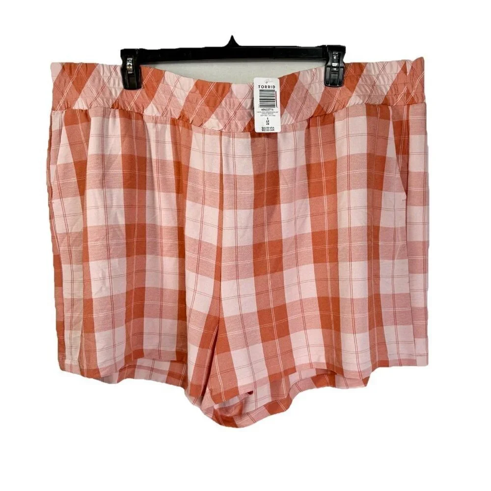 Torrid 5 Inch Seersucker Shorts Size 4 4x/26 Orange Plaid Pull On High Rise NEW - Picture 1 of 8